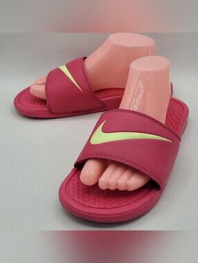 Nike Hot Pink Slides with Neon Yellow Swoosh Size 9